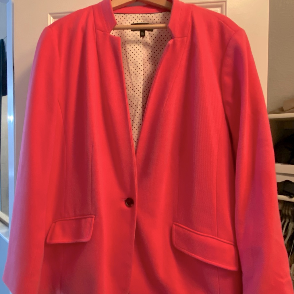 Beautiful Hot Pink Talbots Blazer With White And Black Polka Dot Liner.
